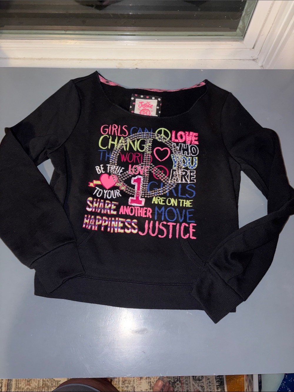Justice Black Long-Sleeve Graphic Sweatshirt with Pink Accents